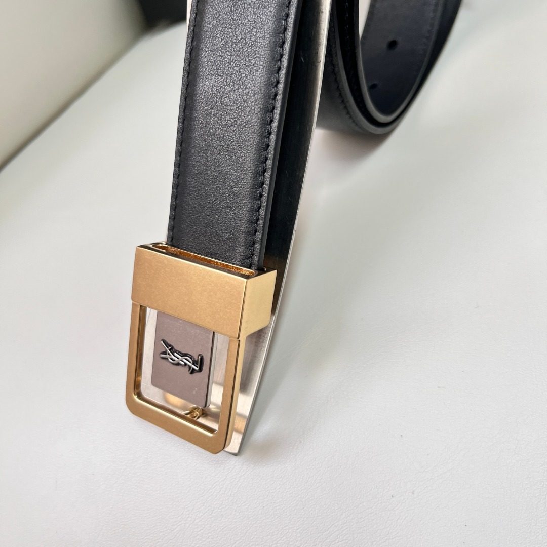 Saint Laurent Paris Leather Belt Gold Buckle