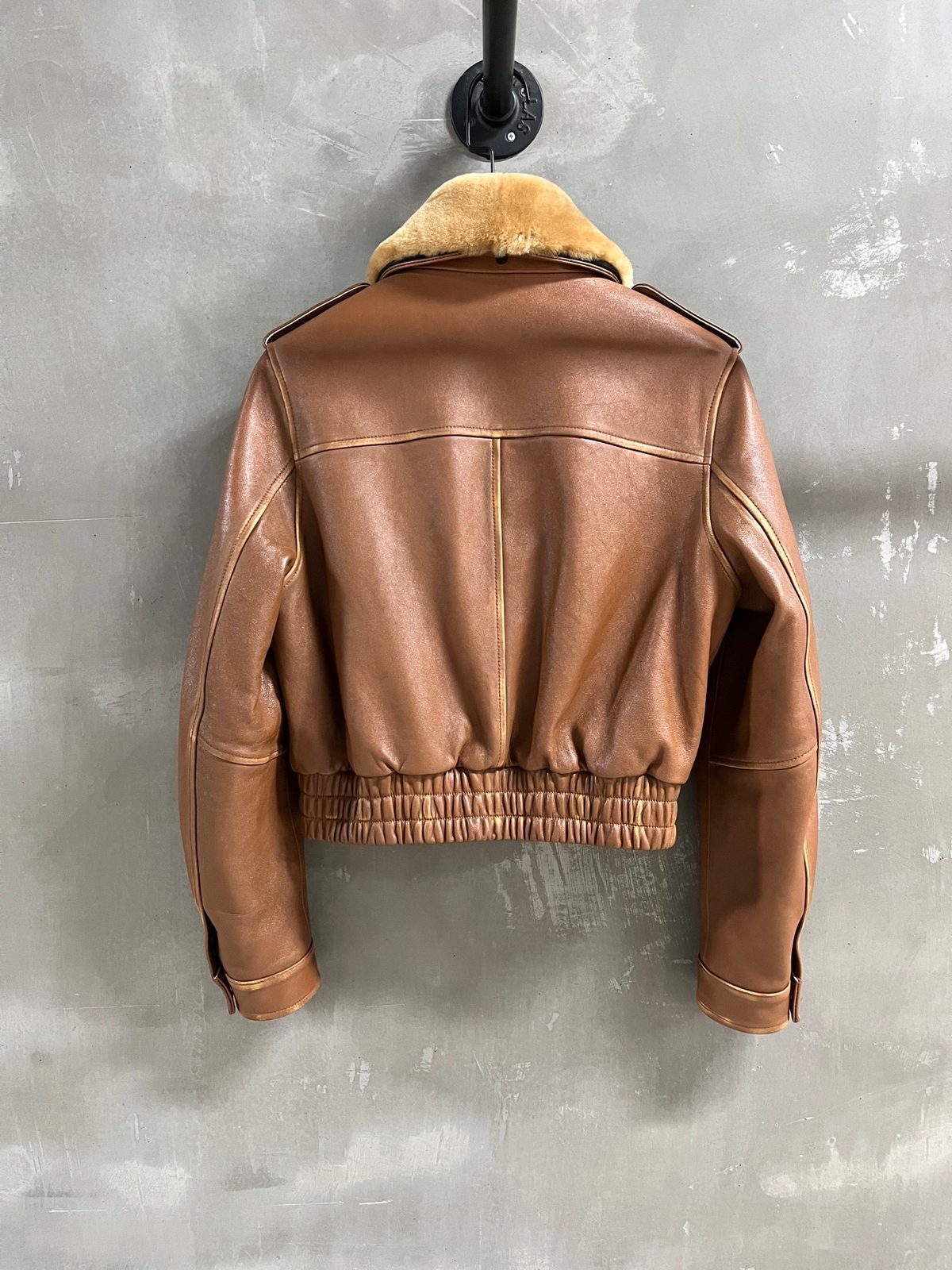 Miu Miu Leather Bomber Jacket with Shearling Collar