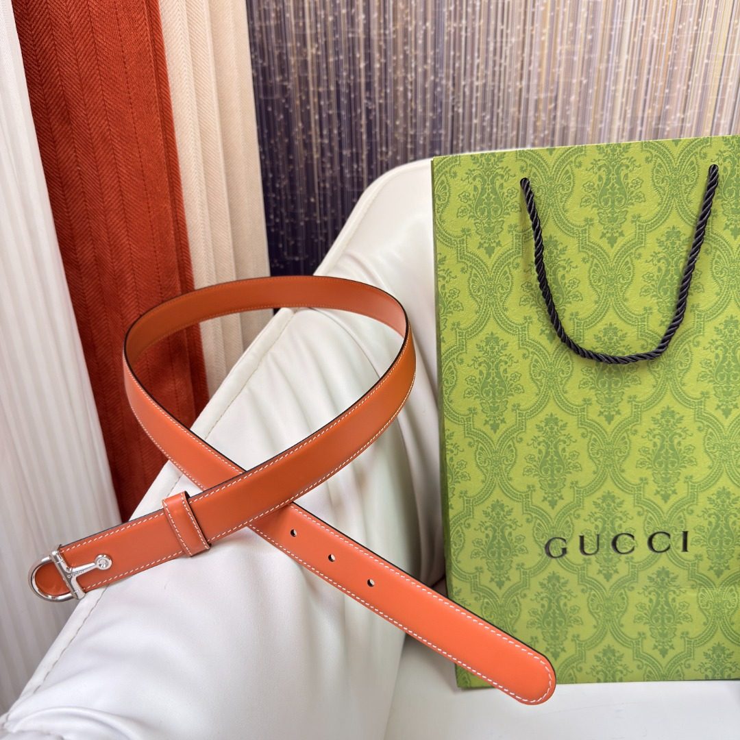 Gucci Orange Leather Belt with Silver Hardware