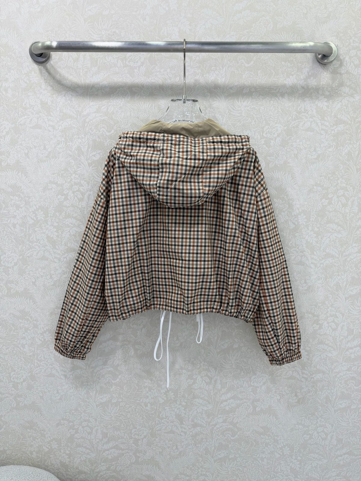Miu Miu Gingham Hooded Cropped Jacket
