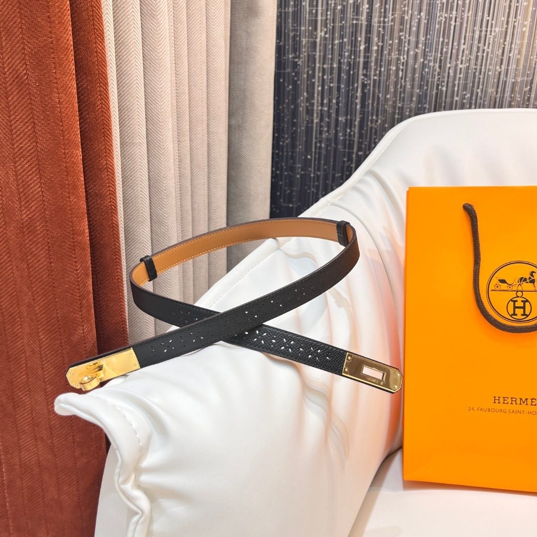 Hermès Perforated Leather Belt with Gold Buckle