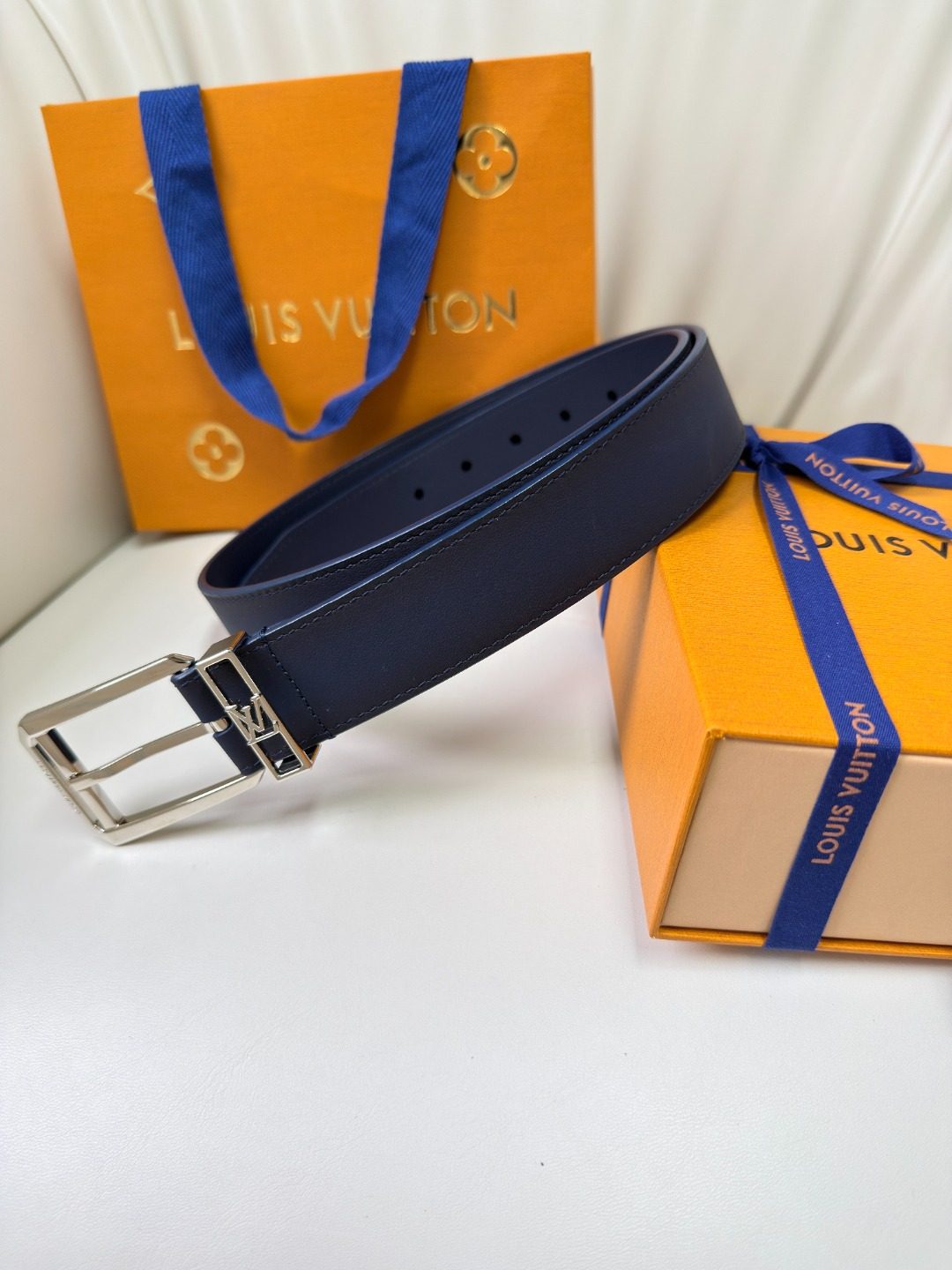 Louis Vuitton Damier Navy Leather Belt