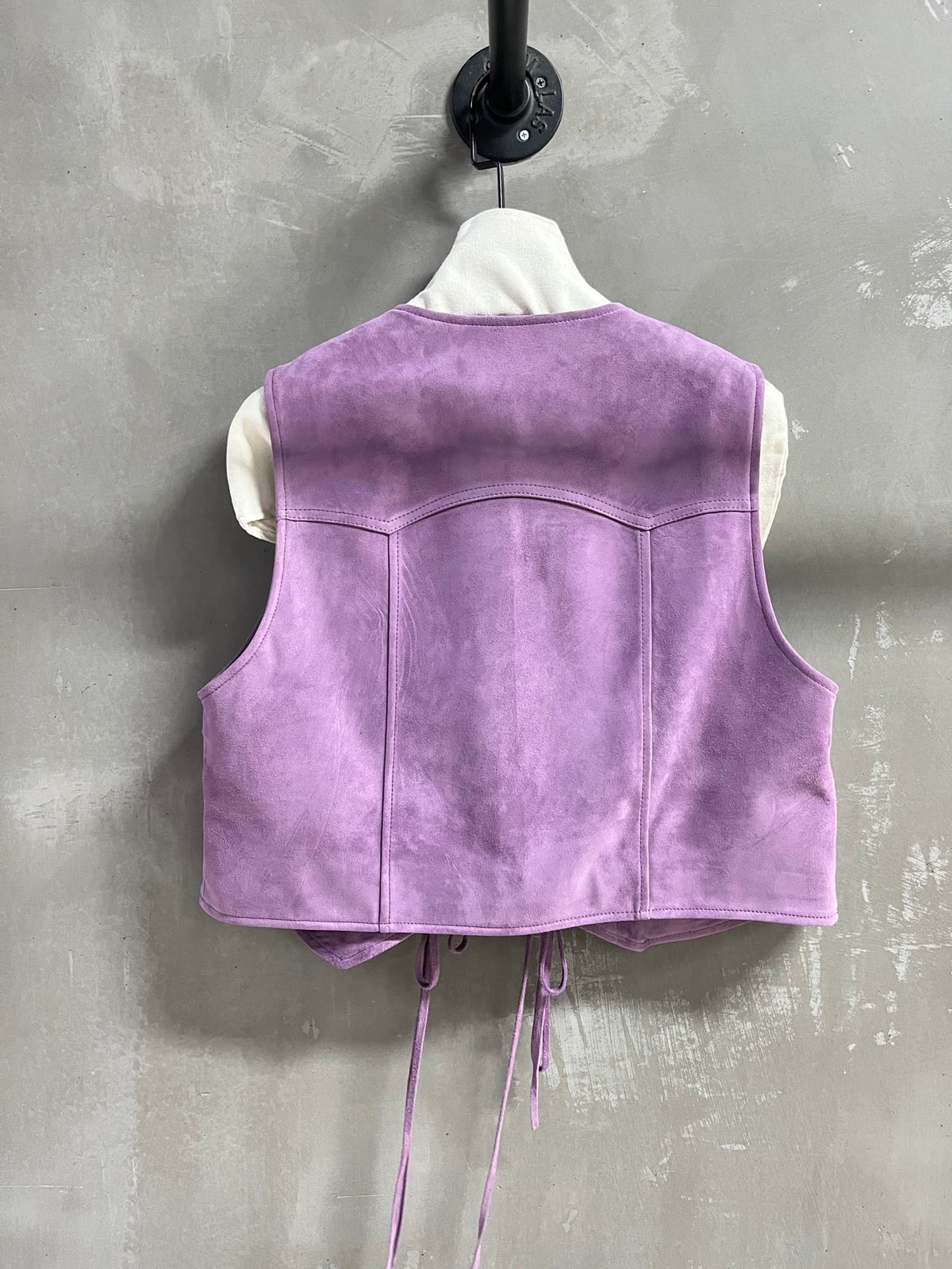 Suede Leather Lace-Up Vest Lavender