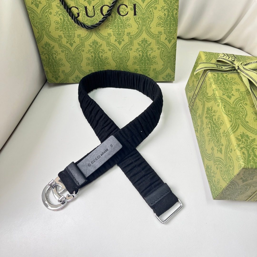 Gucci Ribbed Fabric Belt with Silver Buckle