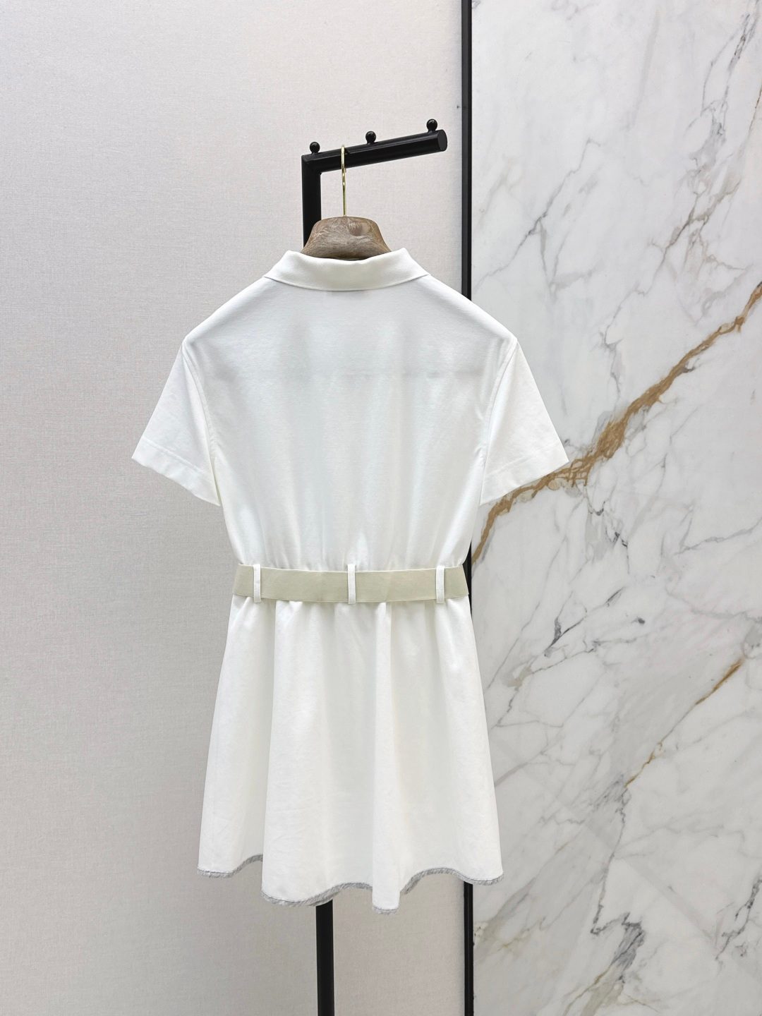 White Polo Shirt Dress with Belt
