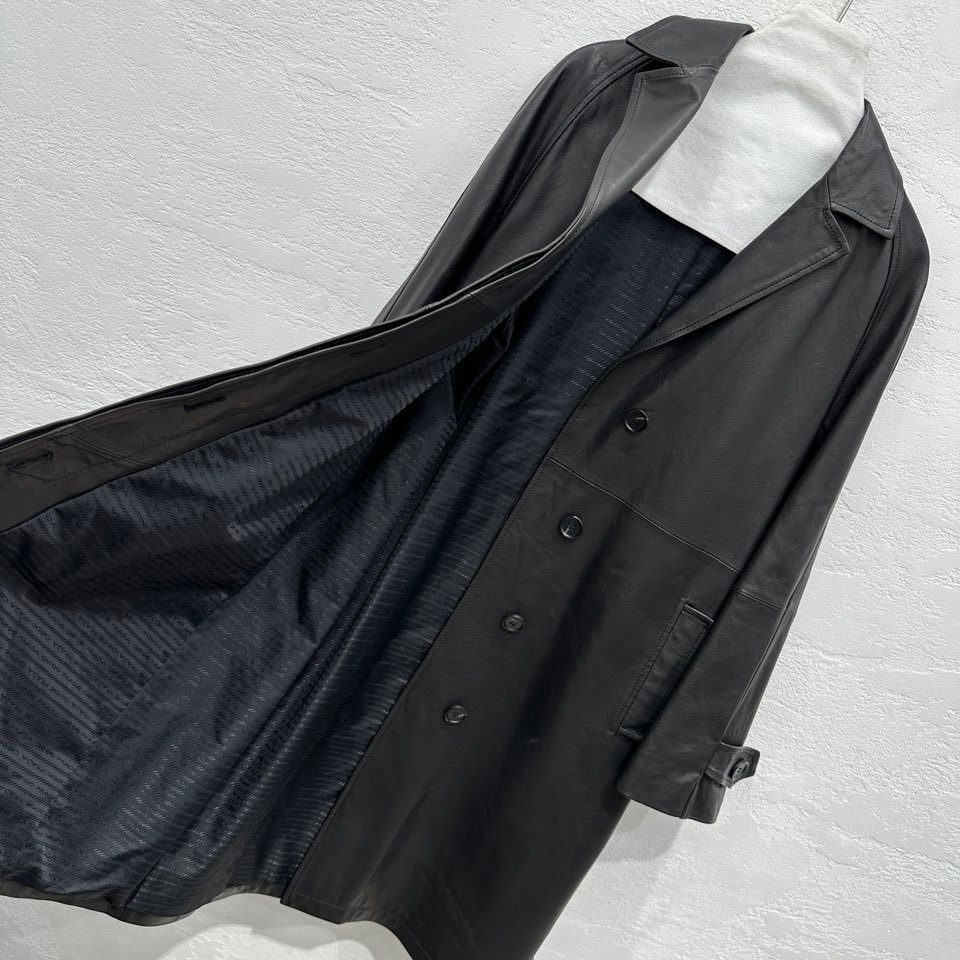 Prada Black Leather Long Coat