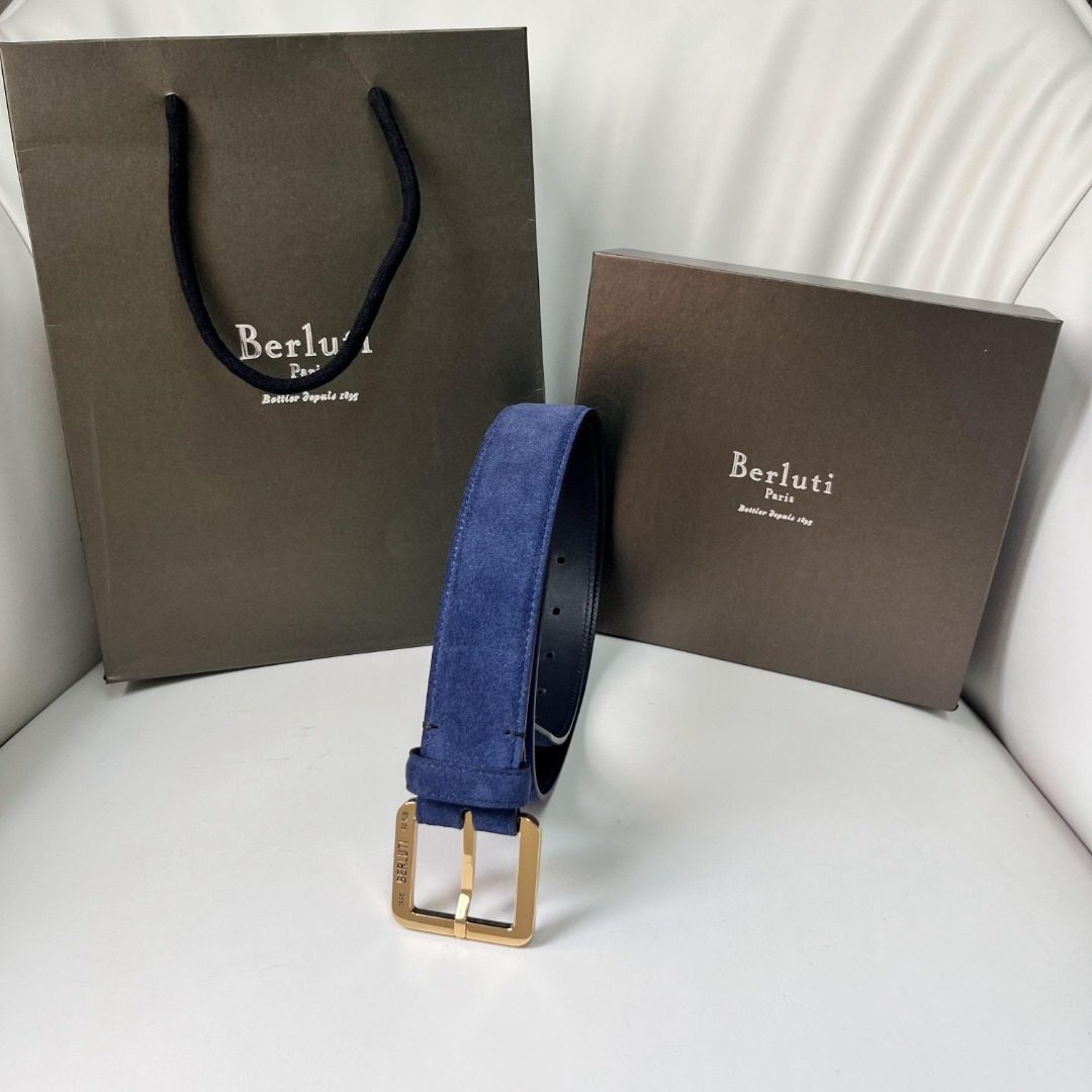 Berluti Denim Canvas Leather Belt