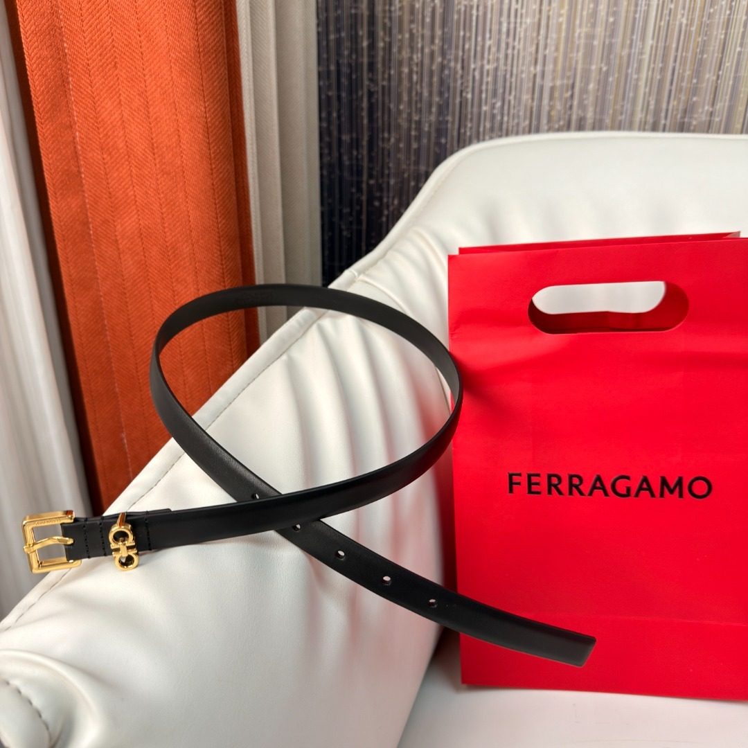 Ferragamo Black Leather Gancini Belt