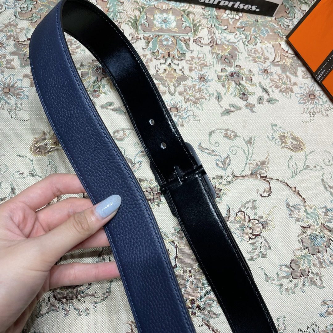 Hermès Reversible Leather Belt Navy Black