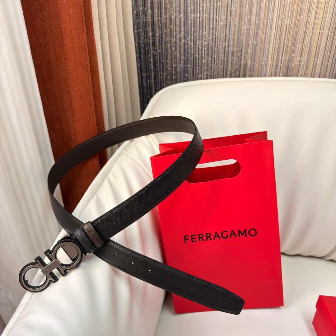Ferragamo Gancini Black Leather Belt