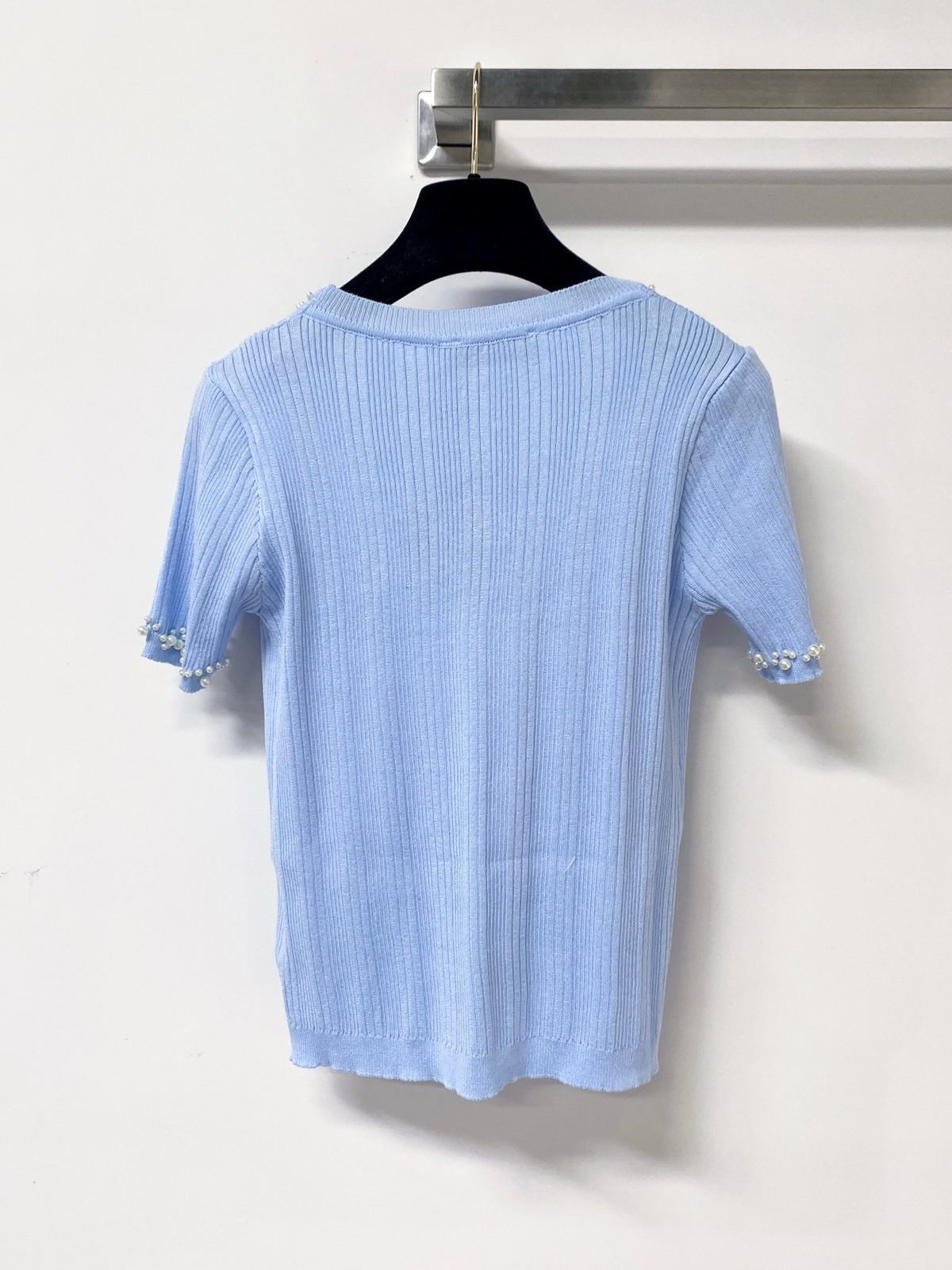 Miu Miu Pearl-Trimmed Ribbed Knit T-Shirt