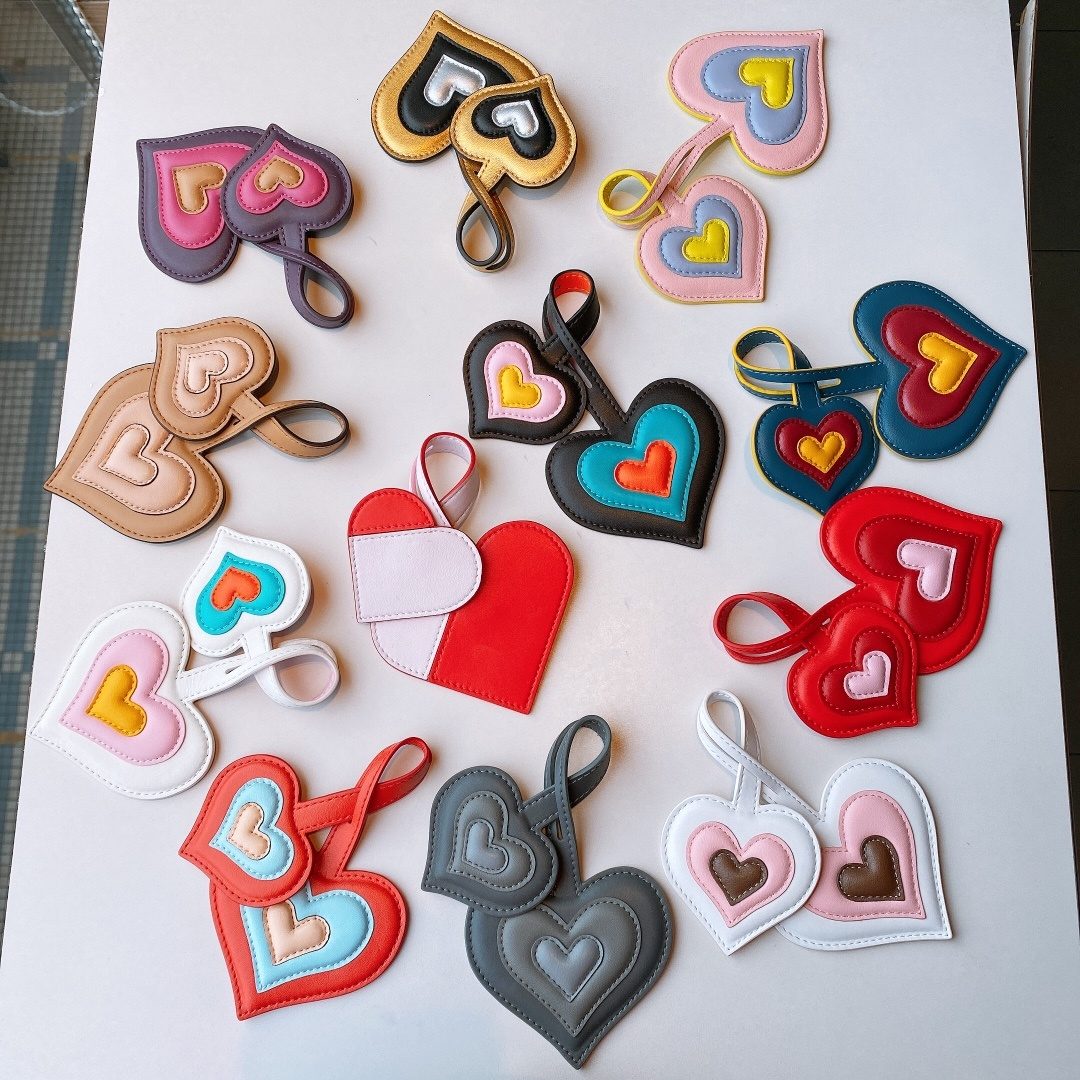 Heart-Shaped Leather Keychain Charms Set