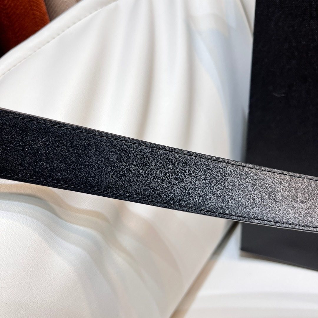 Saint Laurent YSL Leather Belt with Gold Buckle