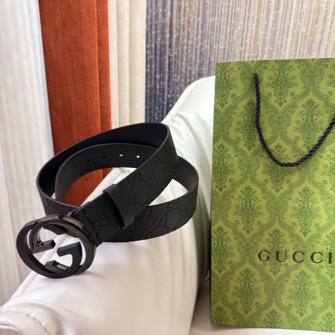 Gucci GG Monogram Leather Belt Black