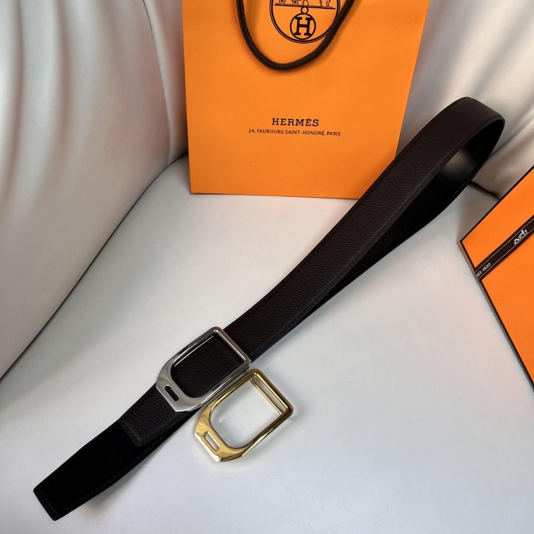 Hermès Clemence Leather Belt with Silver Buckle