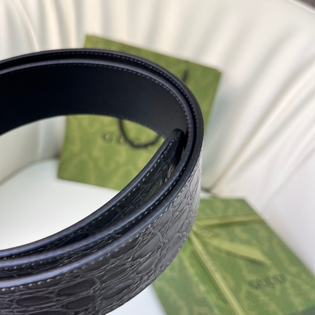 Gucci GG Marmont Crocodile Embossed Leather Belt