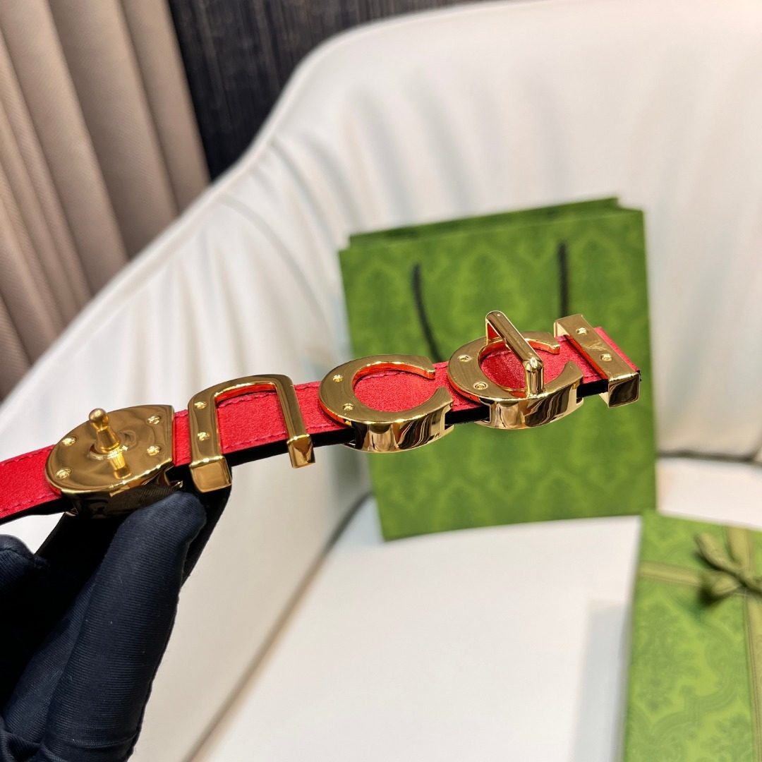 Gucci Leather Belt with Gold Hardware