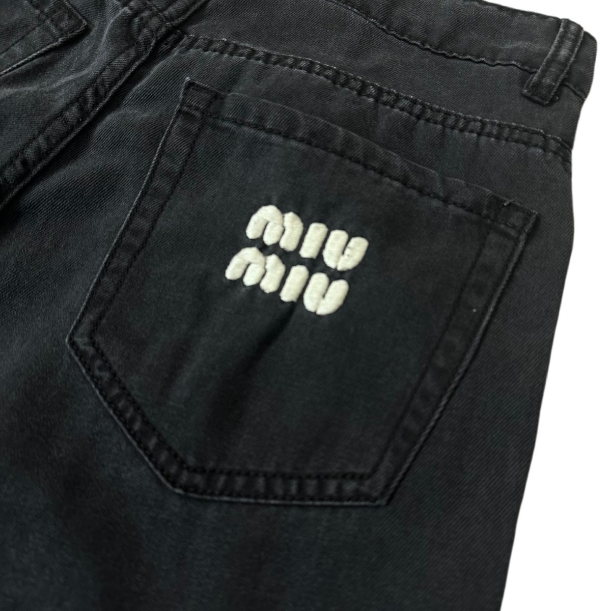 MIU MIU Embroidered Logo Black Denim Jeans