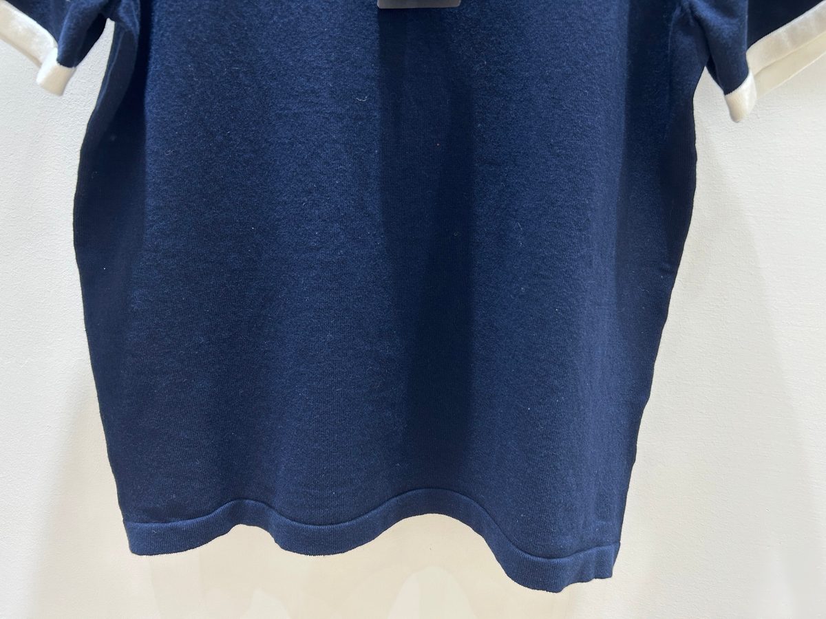 Navy Wool Crewneck Sweater with Cream Trim