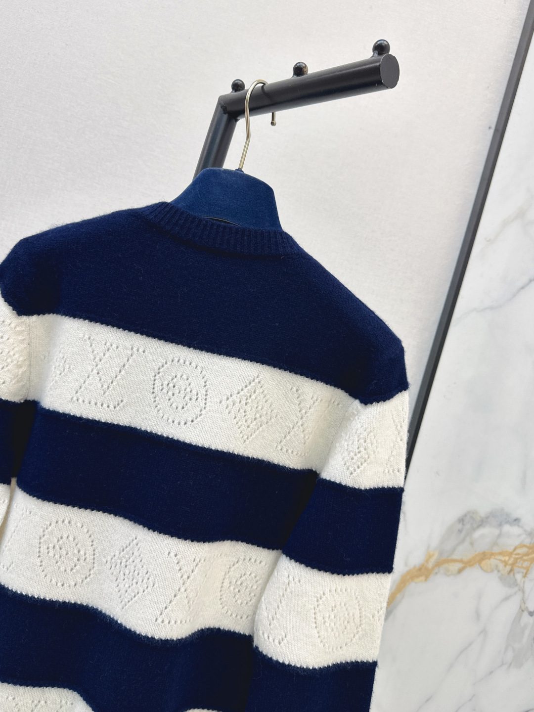 Navy and Cream Striped Wool Cardigan