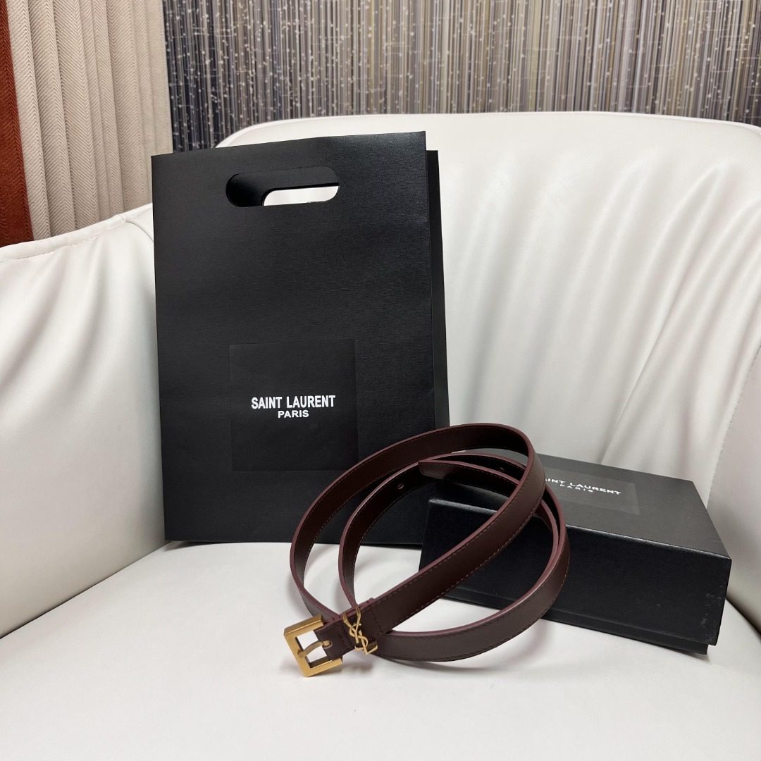 Saint Laurent Paris Leather Belt Brown