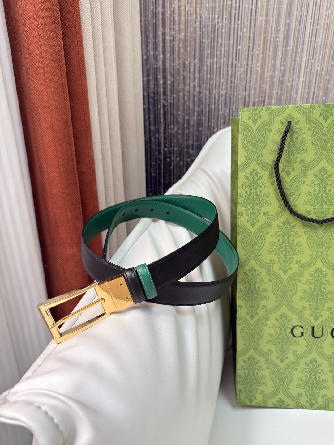 Gucci Leather Belt with Gold Buckle