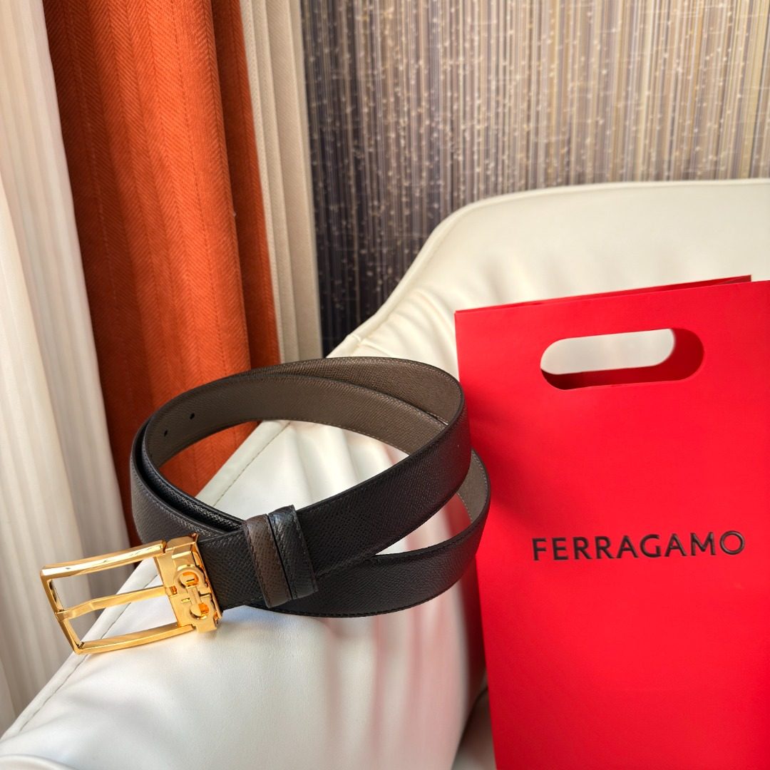 Ferragamo Gancini Black Leather Belt