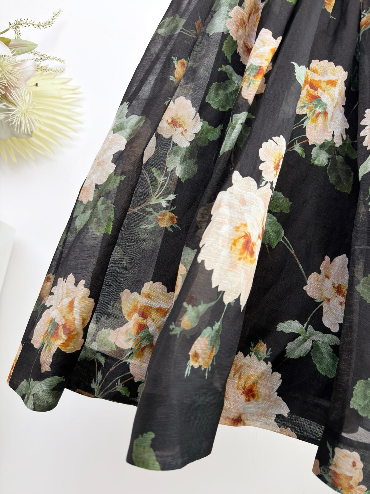 Black Floral Print Midi Skirt