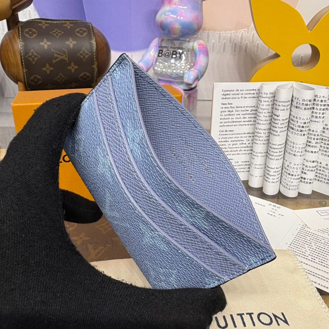Louis Vuitton Light Blue Textured Leather Card Holder