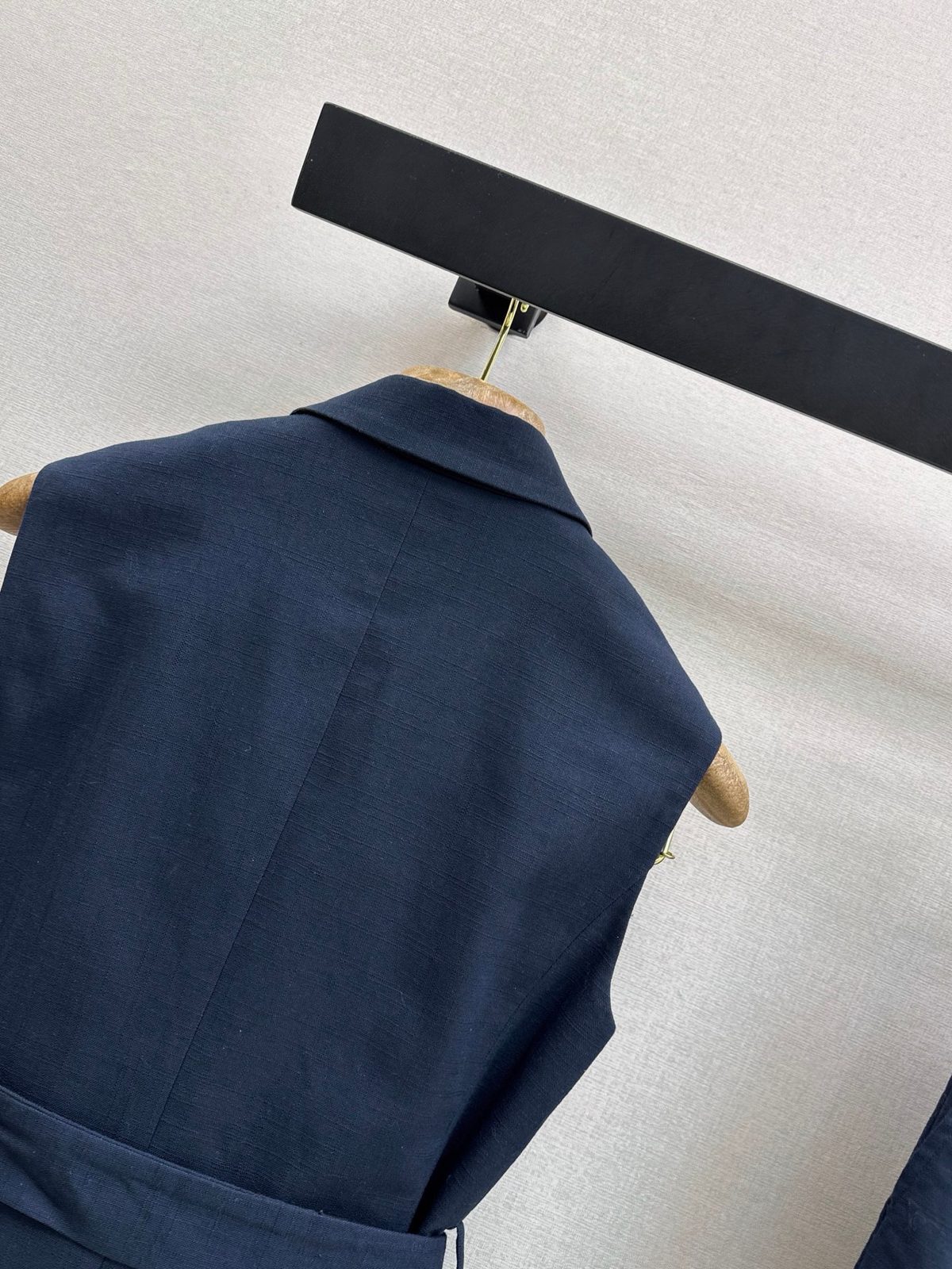 Navy Linen Blend Blazer Vest with Belt