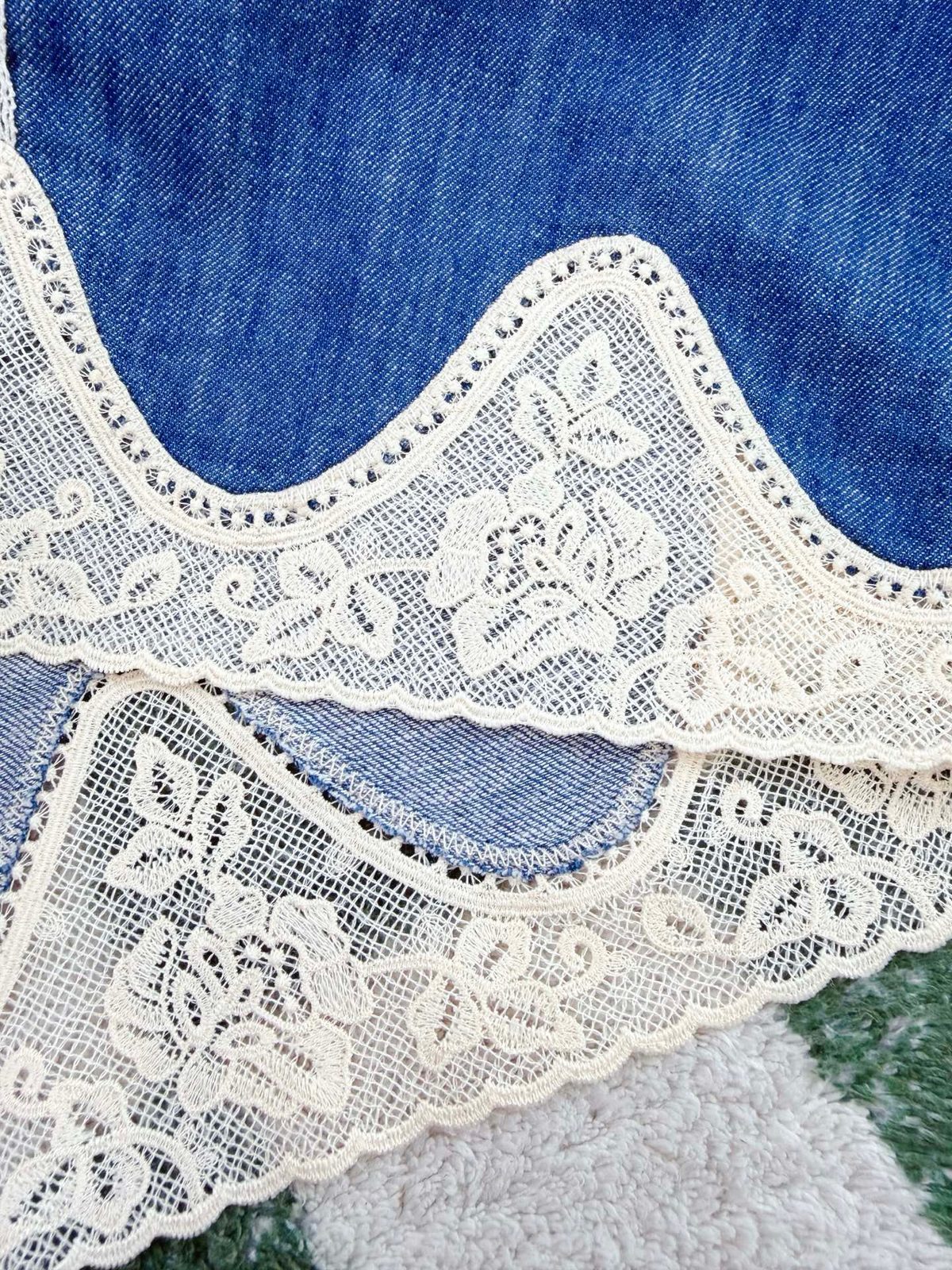 Denim Dress with Lace Trim Detail