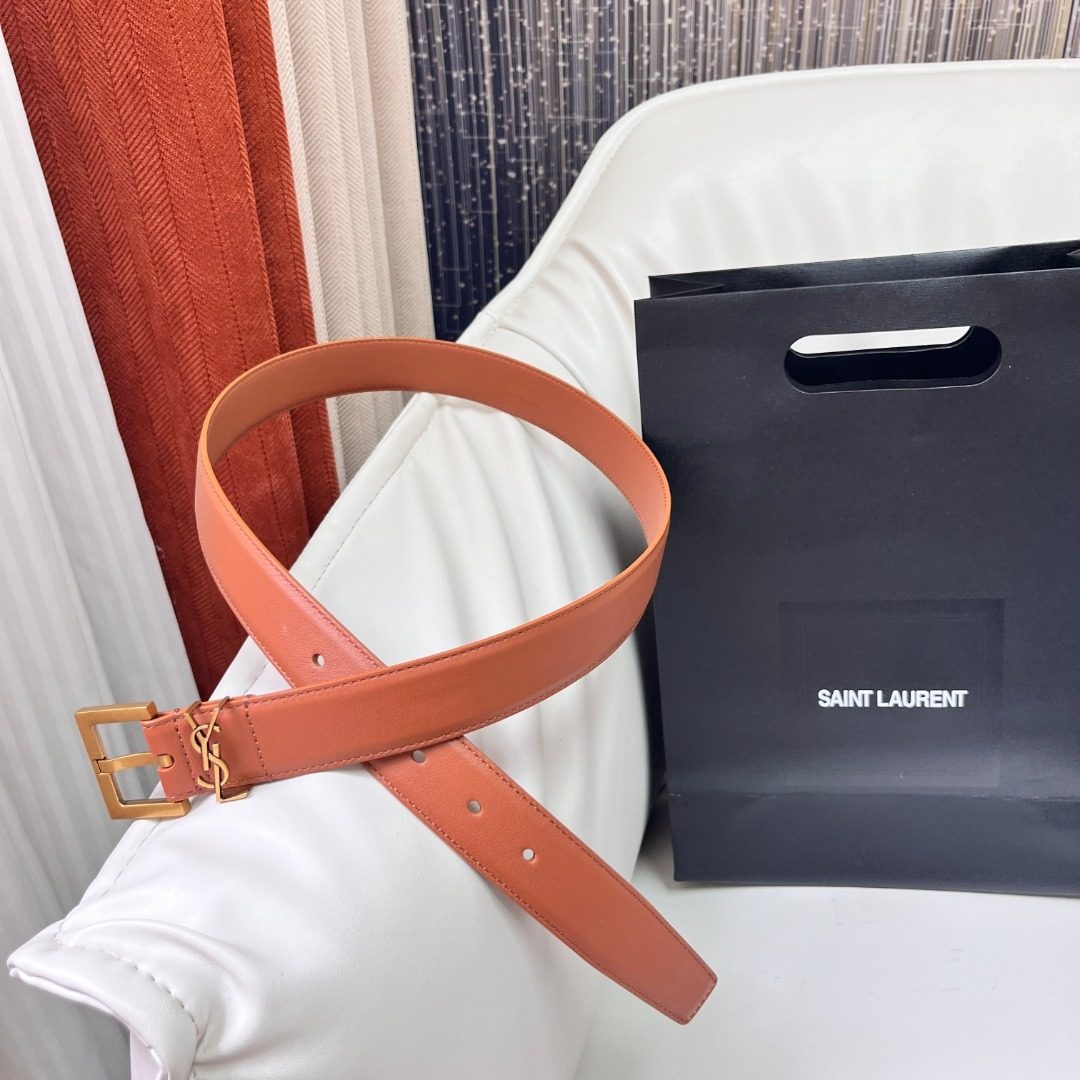 Saint Laurent Leather Belt with YSL Buckle