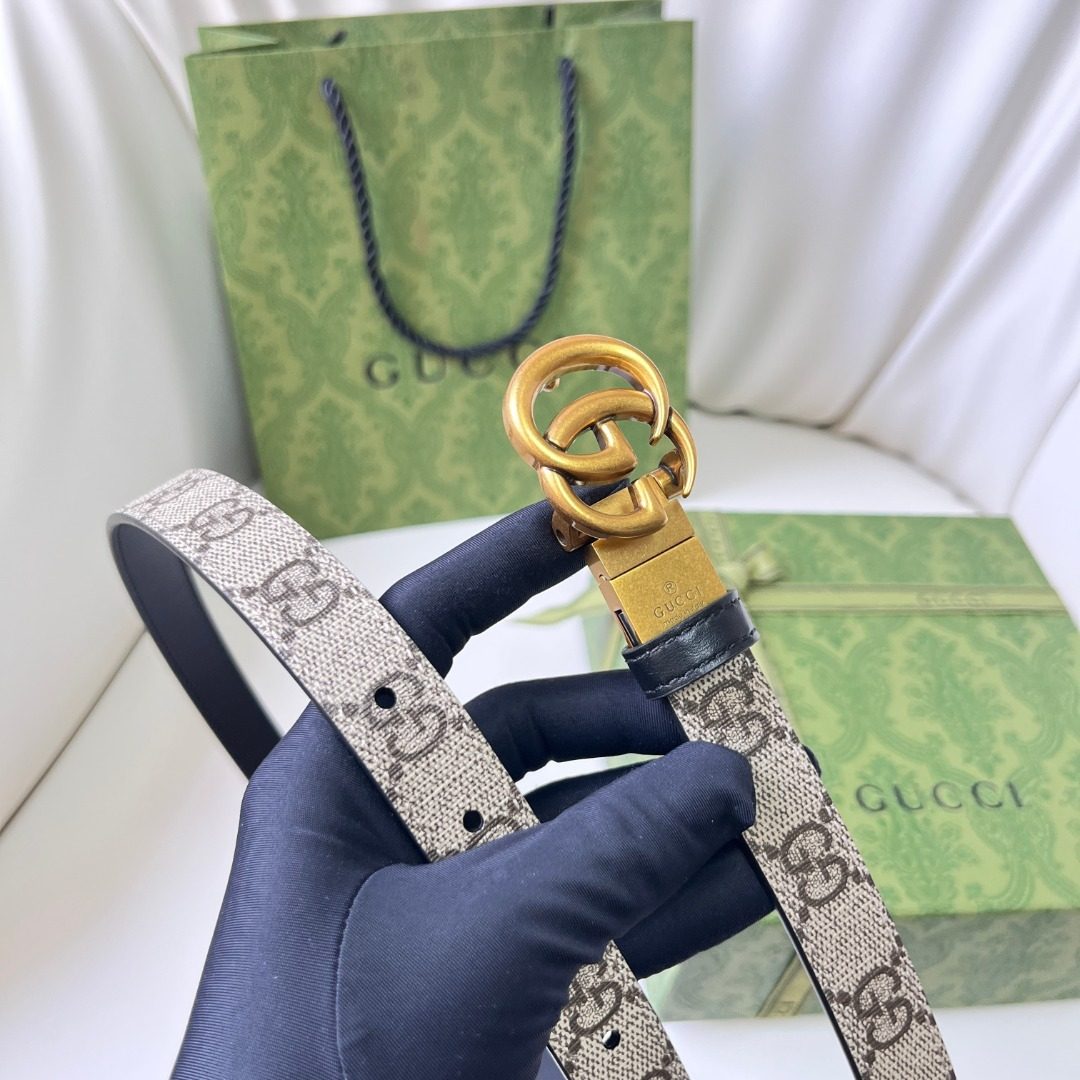 Gucci GG Monogram Canvas Belt with Double G Buckle