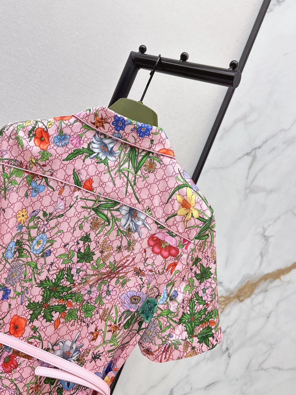 Gucci Floral Print Short-Sleeve Shirt Dress