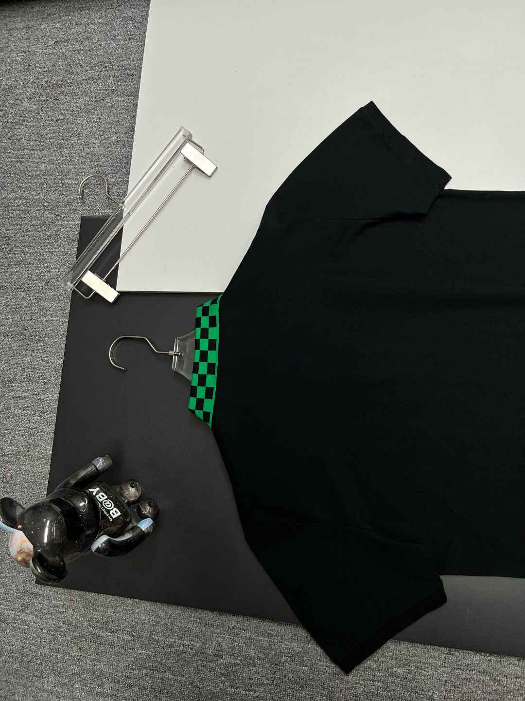 Checkered Collar Polo Shirt Black