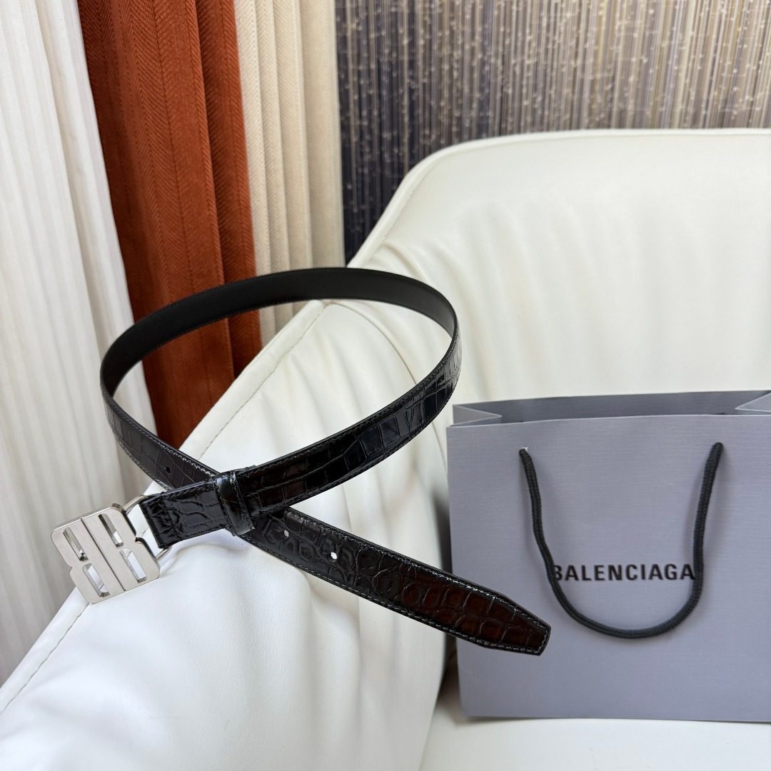 Balenciaga Crocodile Embossed Leather Belt