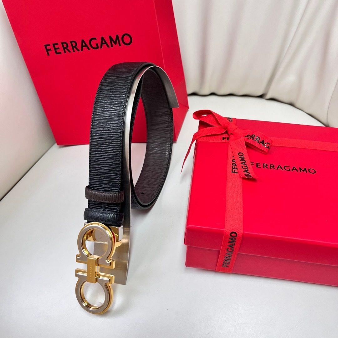 Ferragamo Gancini Leather Belt Black