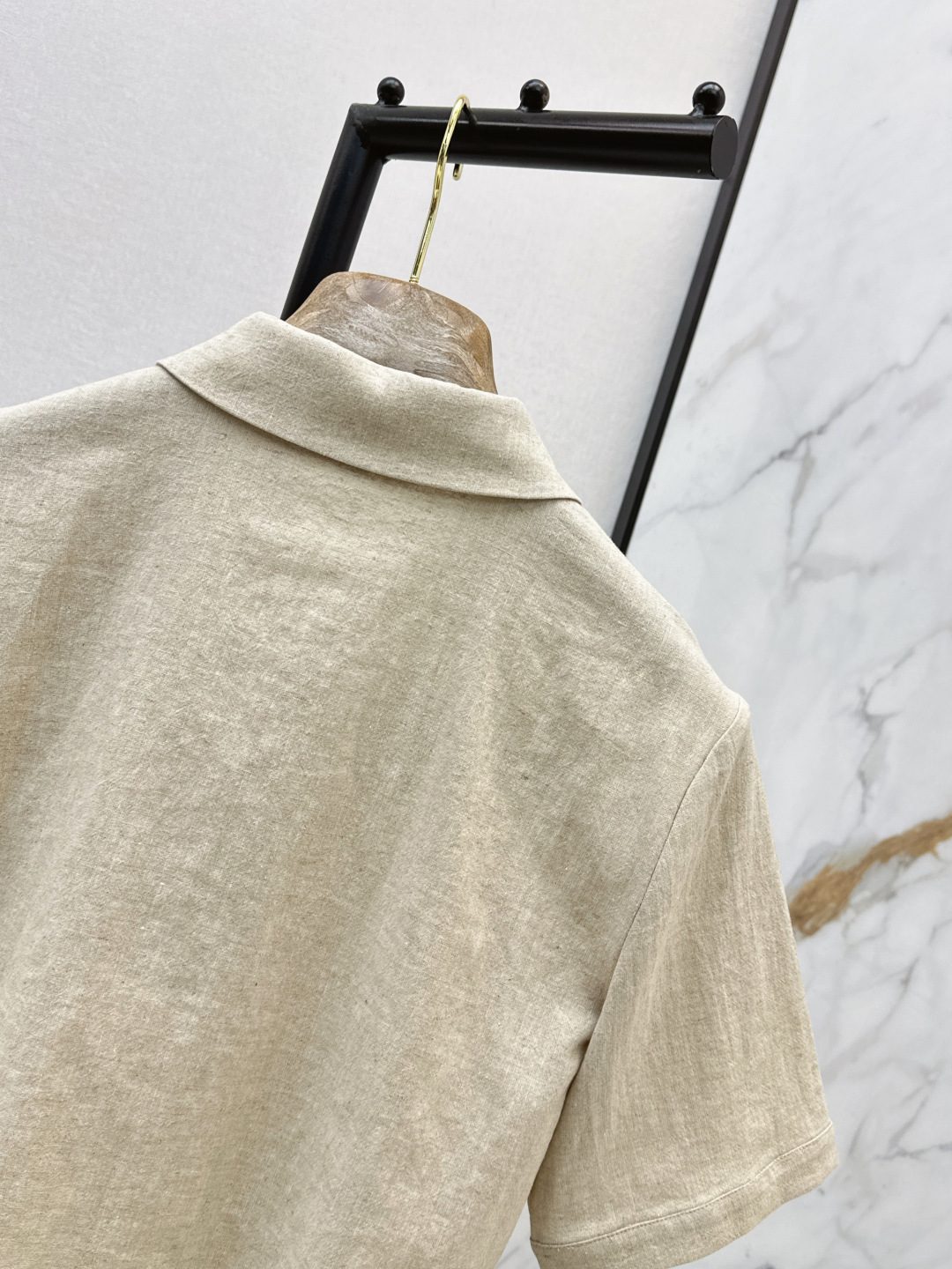 Linen Short-Sleeve Collar Shirt Beige