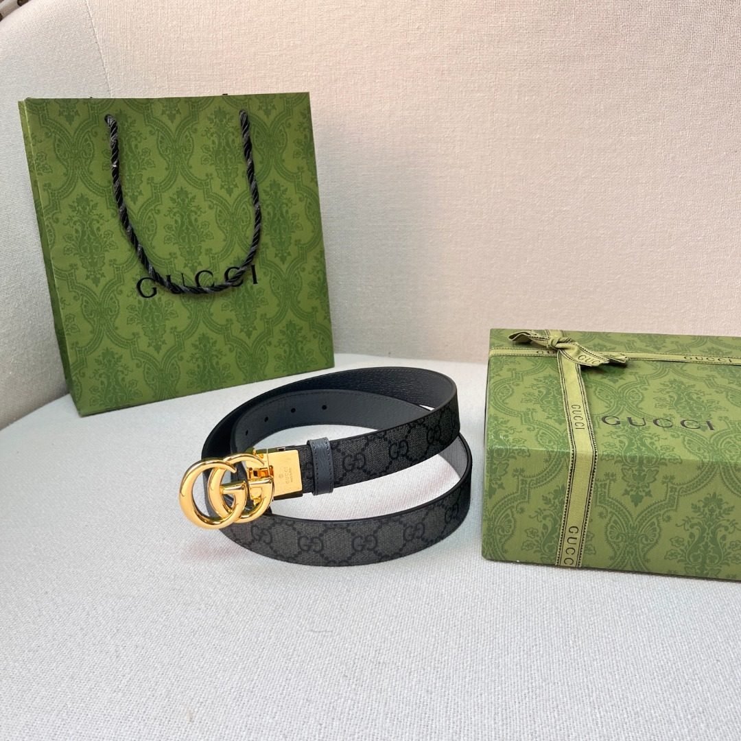 Gucci GG Monogram Leather Belt Gold