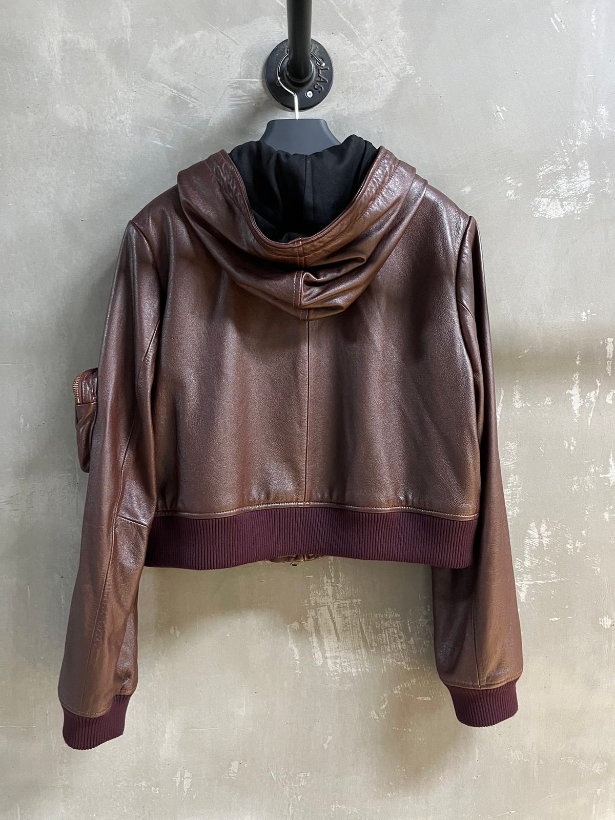 Brown Leather Hooded Crop Hoodie