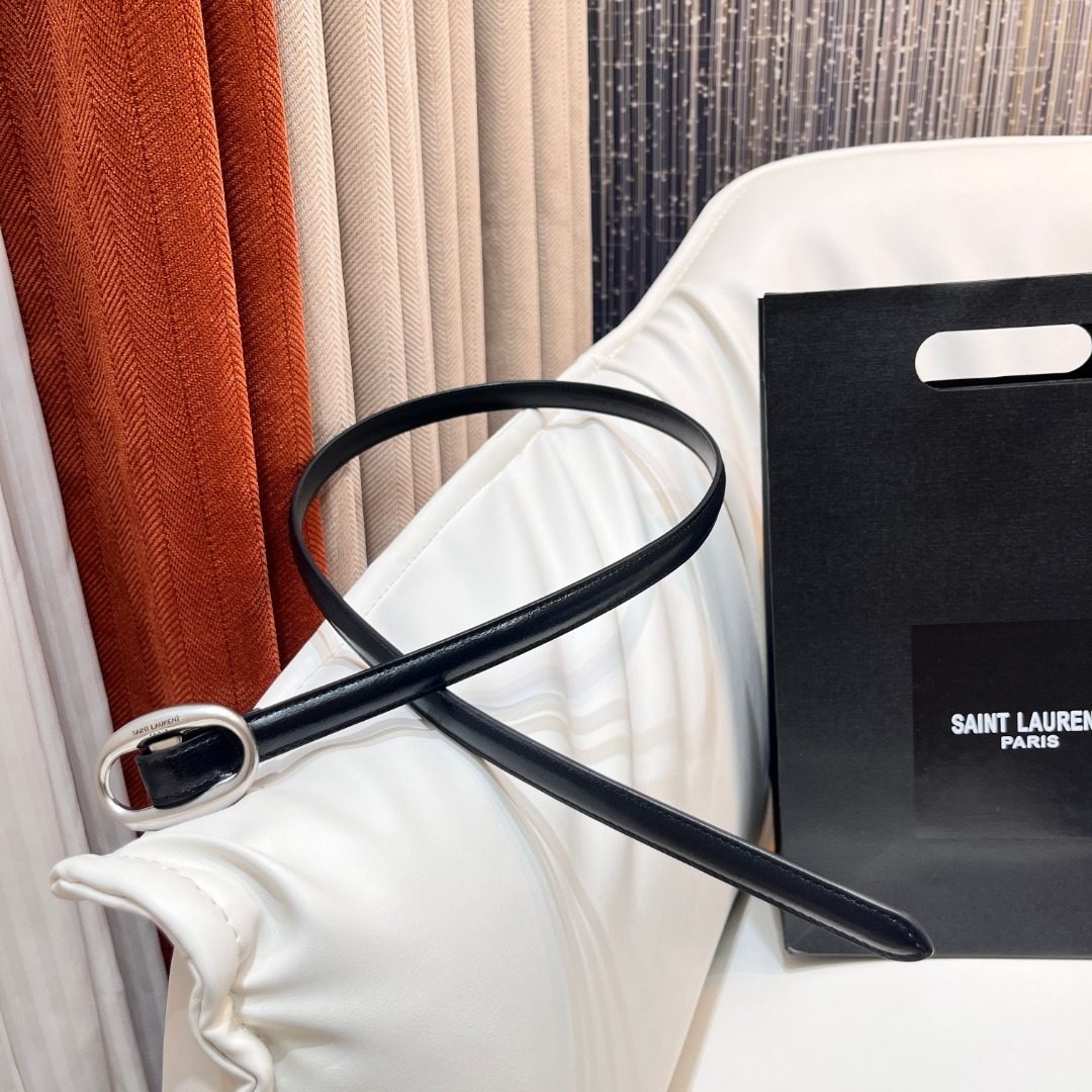 Saint Laurent Paris Leather Belt with Silver Buckle