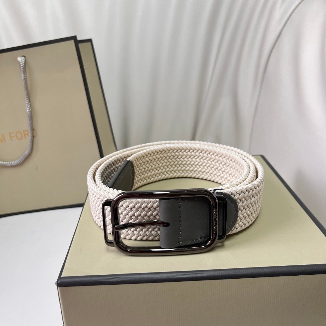 Tom Ford Cream Woven Leather Belt