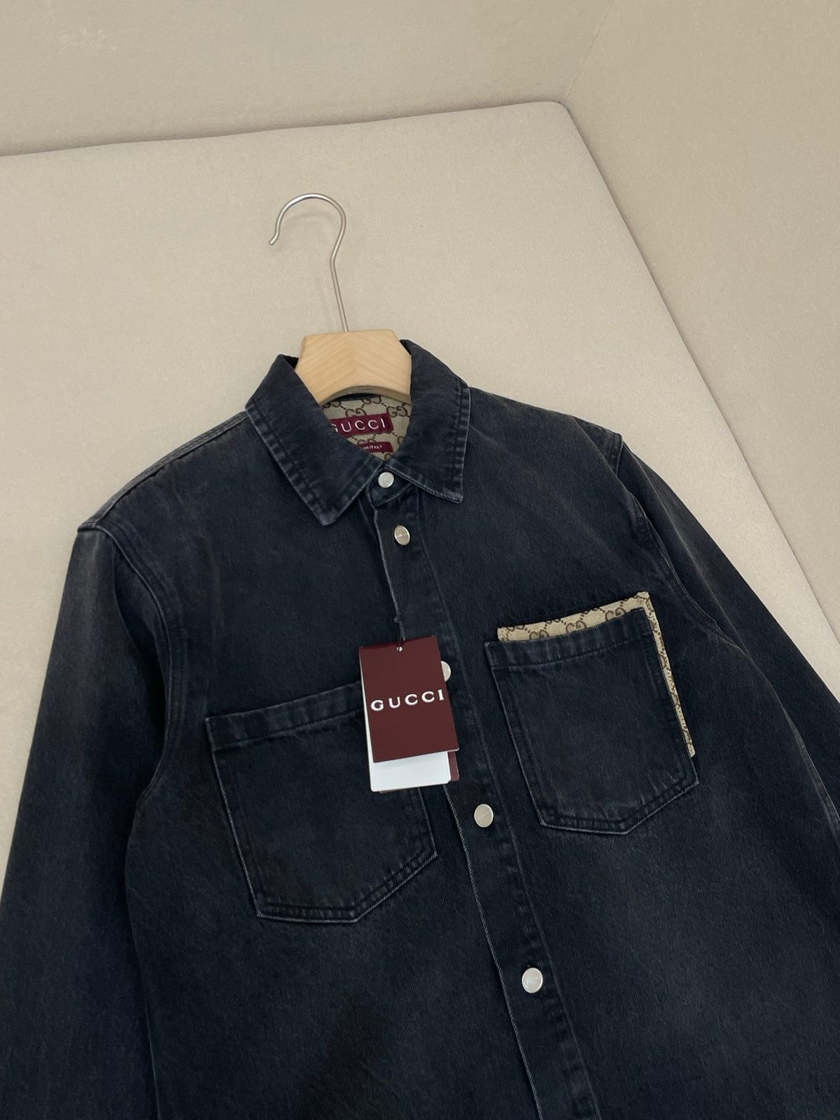 Gucci Denim Shirt Jacket with GG Pocket Detail
