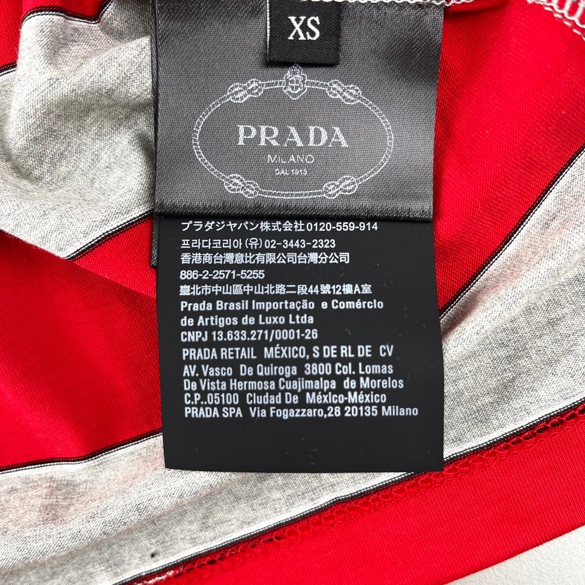 Prada Red and Grey Striped Polo Shirt