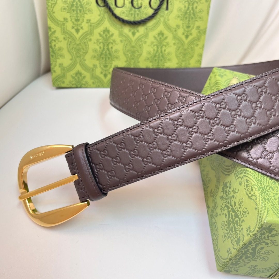Gucci GG Embossed Leather Belt Brown