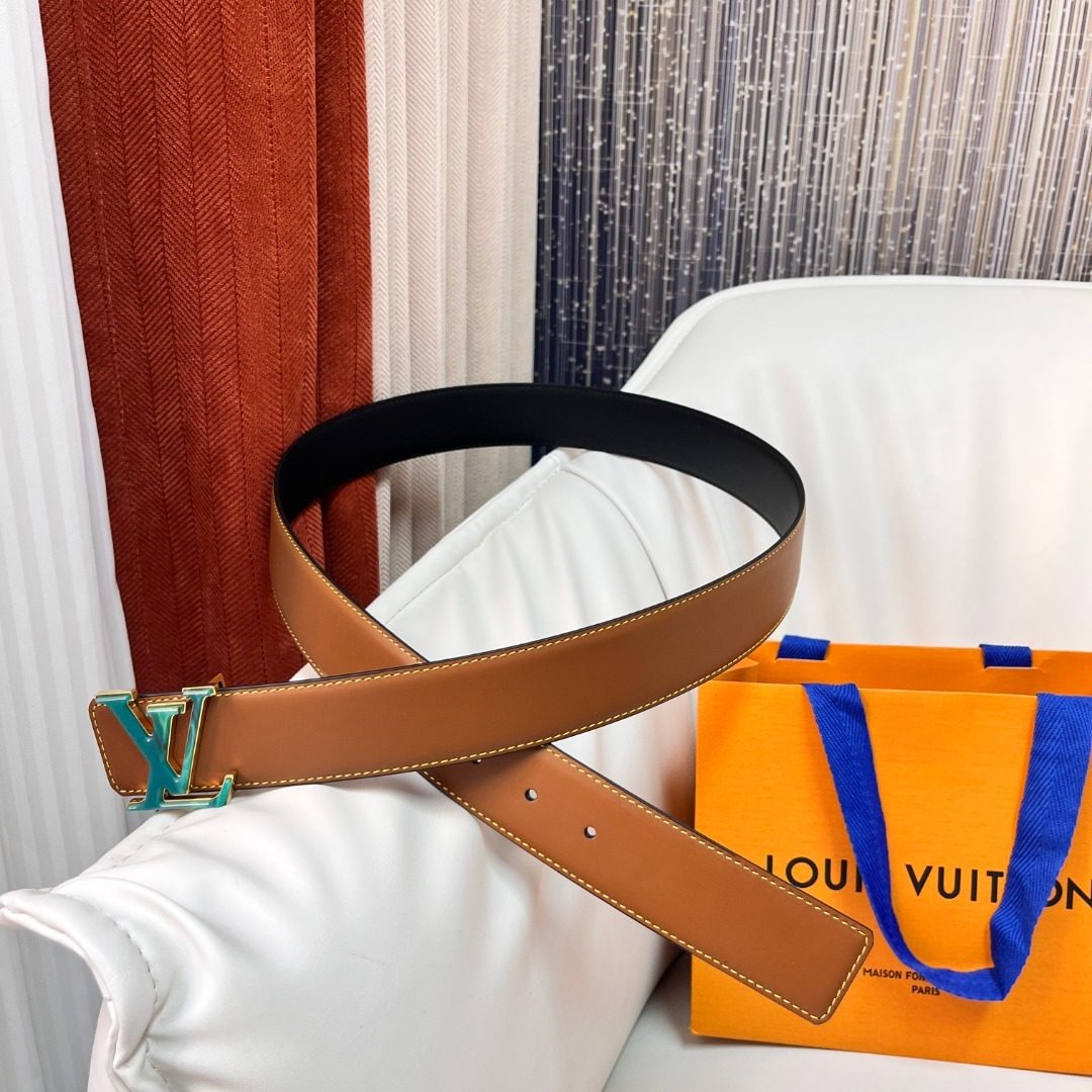 Louis Vuitton Reversible Leather Belt Turquoise