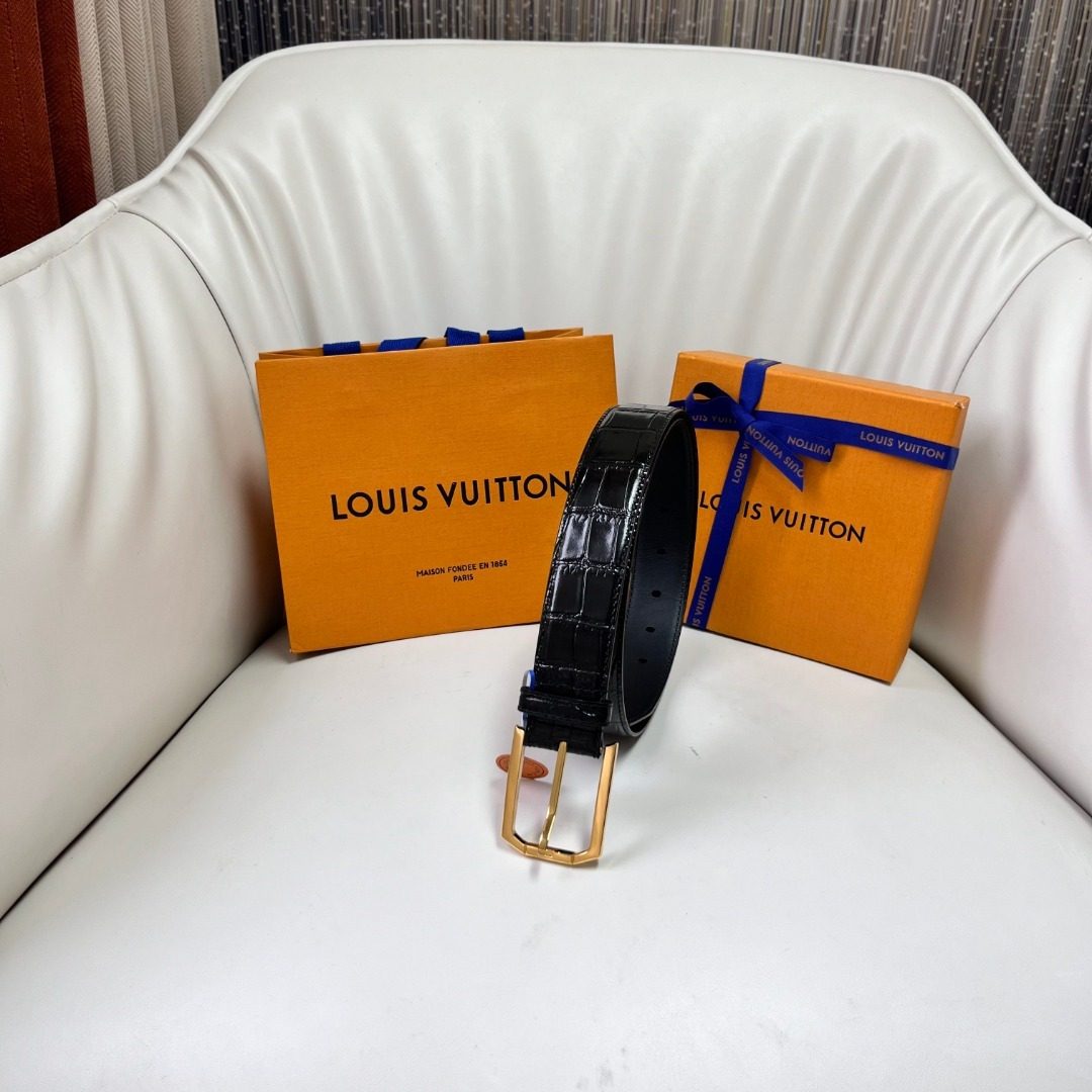 Louis Vuitton Crocodile Leather Belt Black