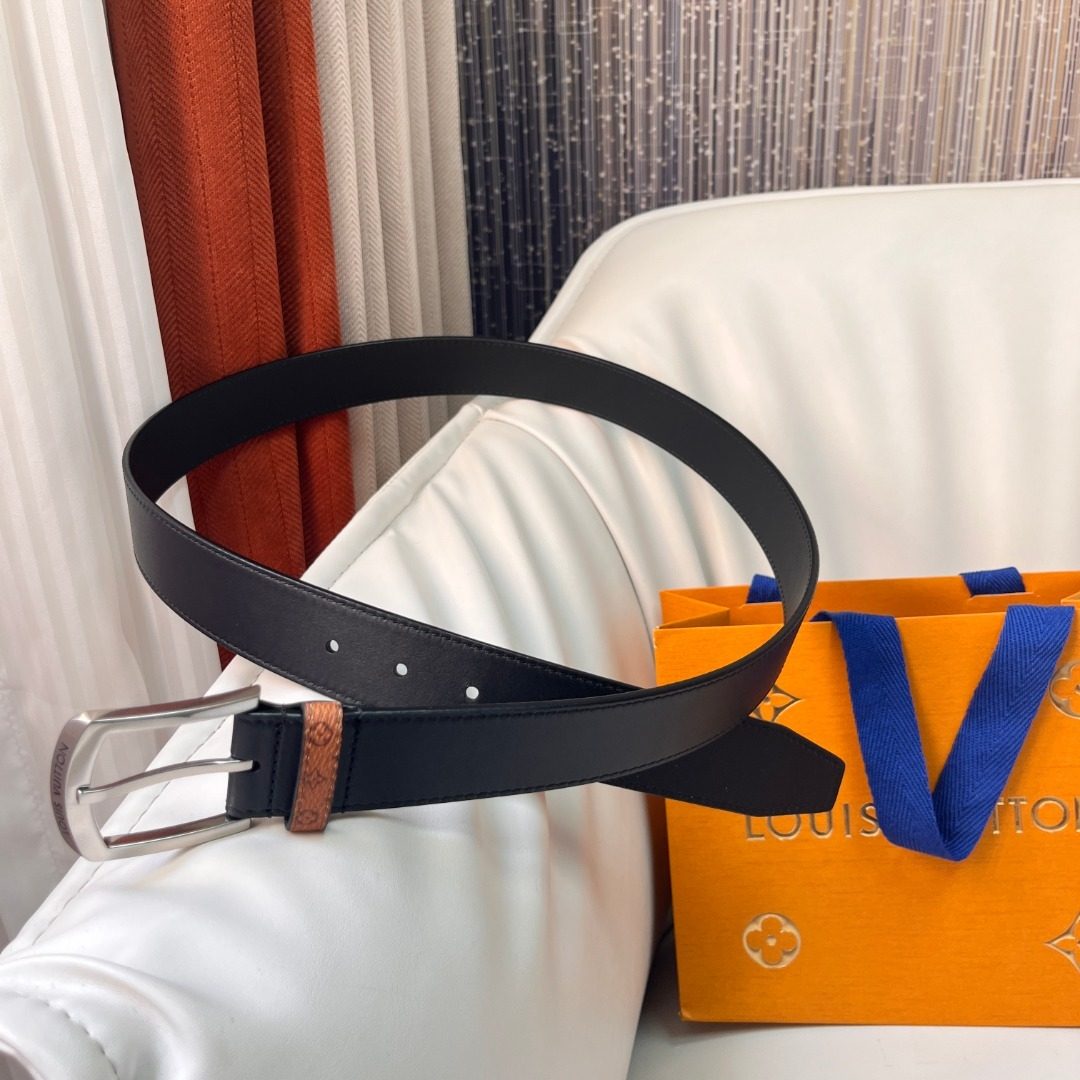 Louis Vuitton Leather Belt with Monogram Buckle