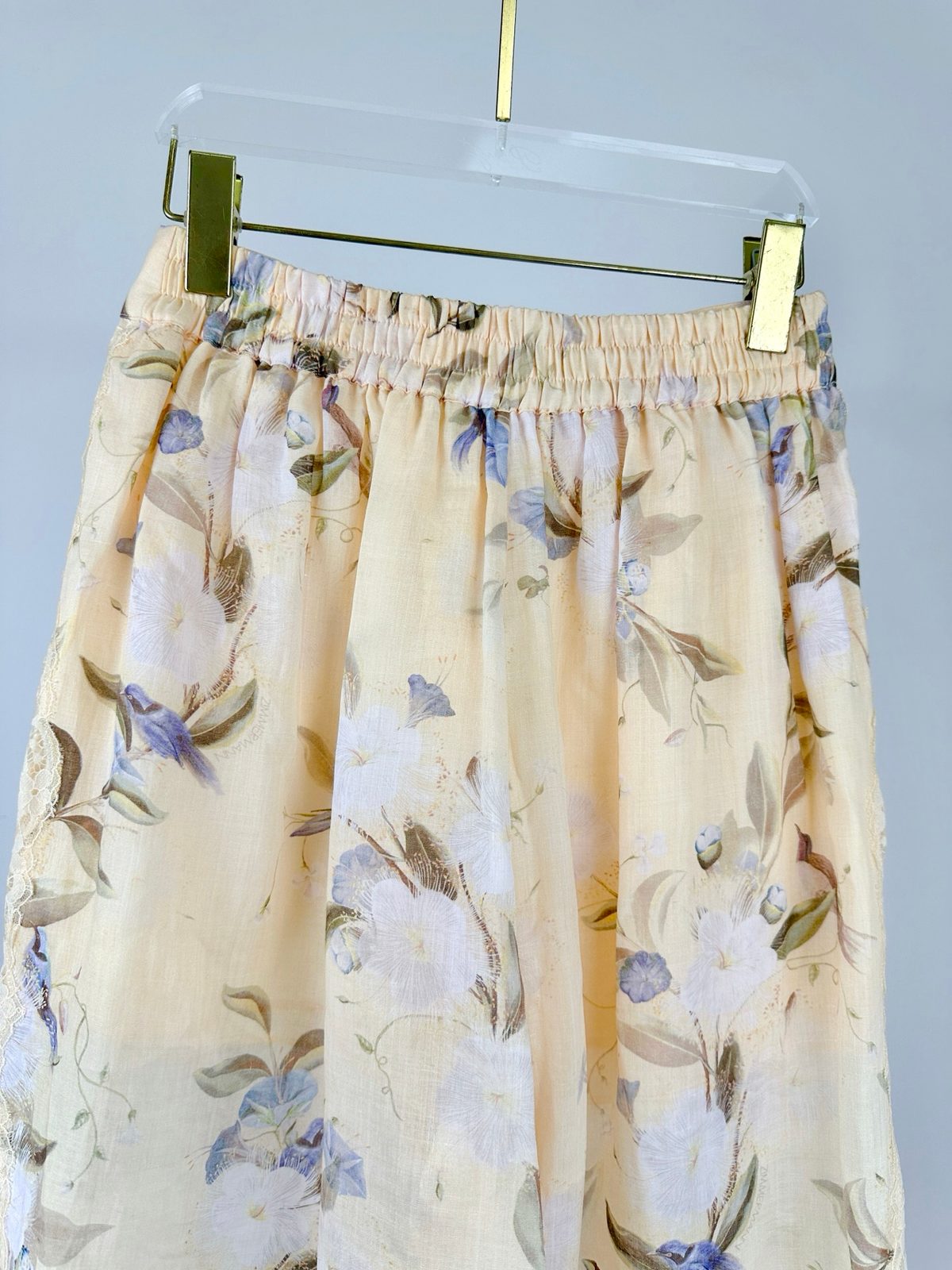 Cascadian Ramie Floral Lace-Trim Long Pants