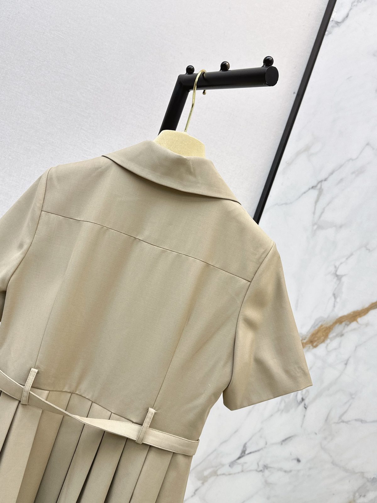 Beige Cotton Shirt Dress with Belt